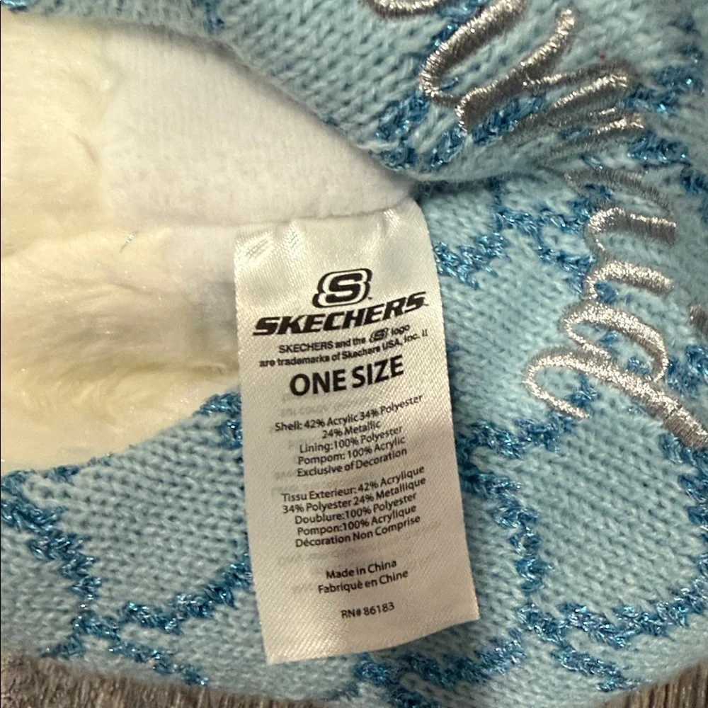 Skechers Mermaid Kids Hat with Pom Poms - Blue and White